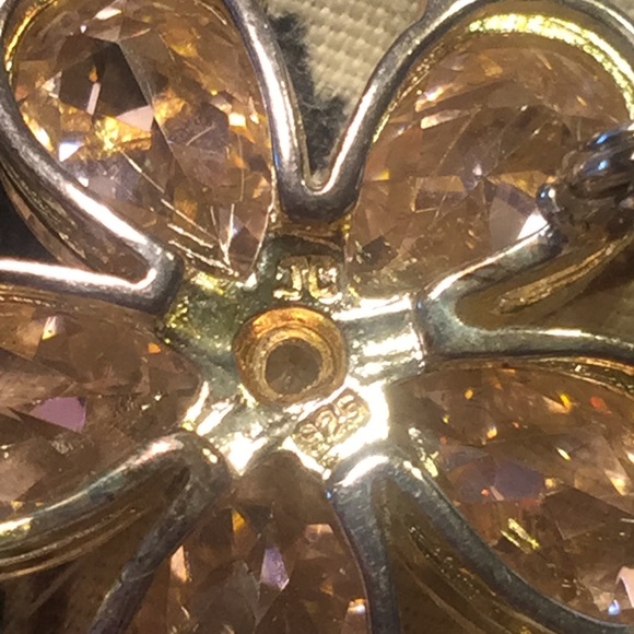 925 silver pink CZ crystal flower brooch - Picture 4 of 4